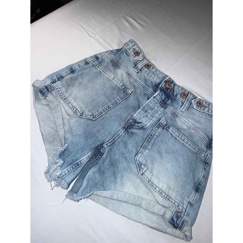 We The Free People Denim Shorts Light Wash High Waist Utility Pockets Size 25